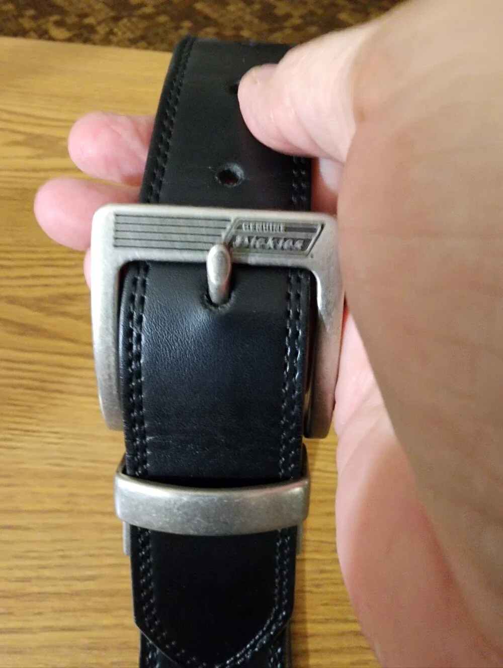 Dickies Reversible Black Leather Belt with Silver-Tone Buckle